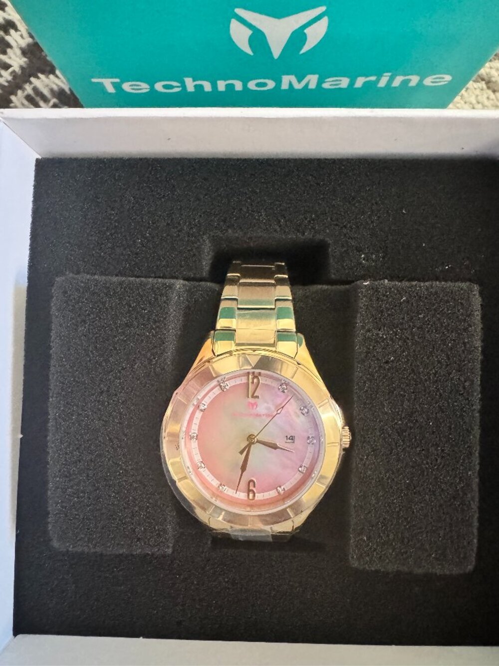 NEW TechnoMarine Luna Tides Gold Pink MOP Watch TM-825001 NIB 33mm